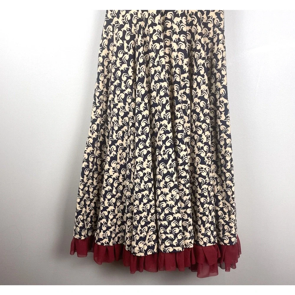 Effie's Heart Navy and Cream Floral Midi Dress with Red Trim - Picture 3 of 15